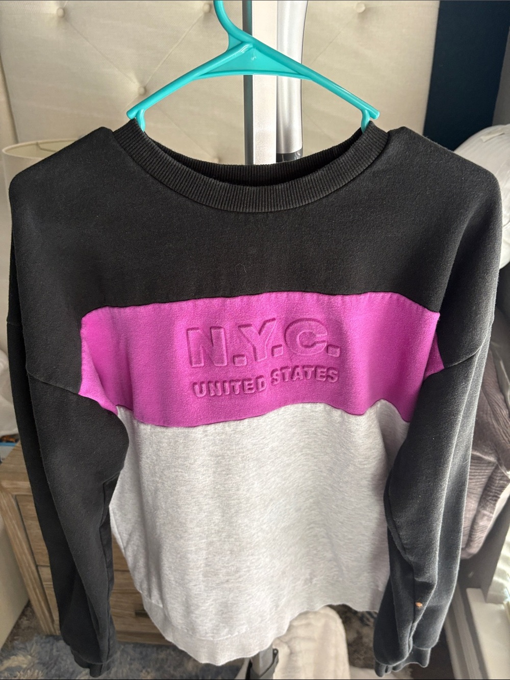 Cotton On Black, Purple & Gray Colorblock Crewneck Sweatshirt